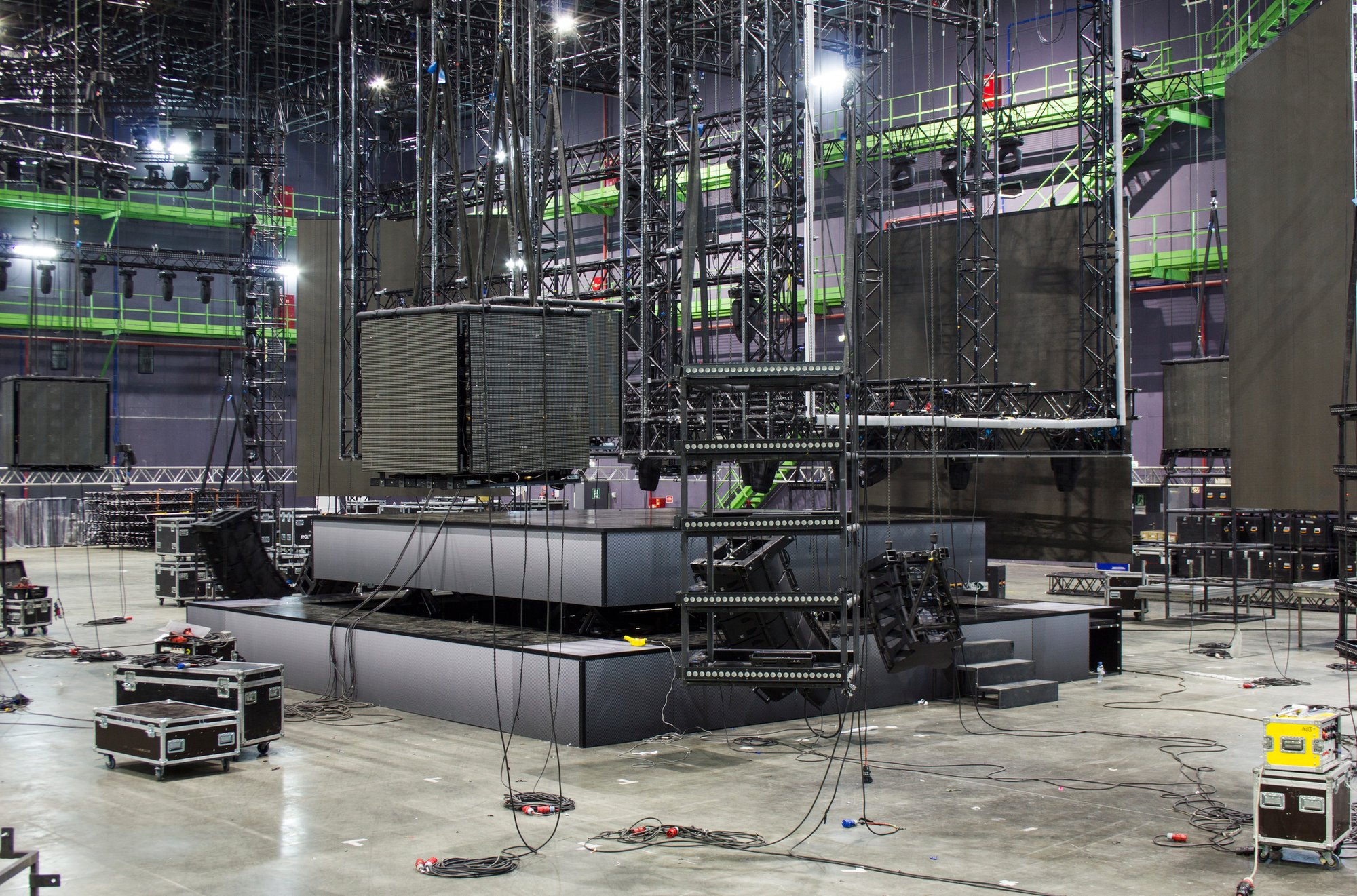 large concert stage equipment set up 